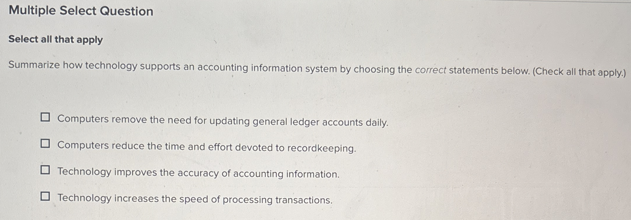 Multiple Select Question Select all that apply