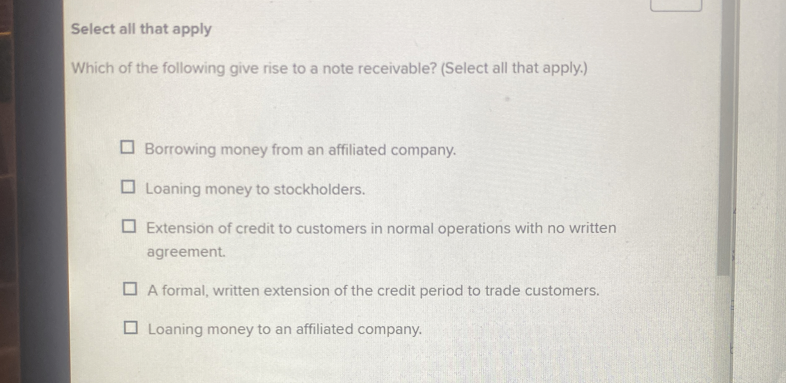 Select all that apply Which of the following give