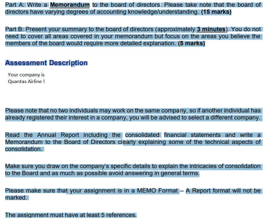 Part A: Write a Memorandum to the board of