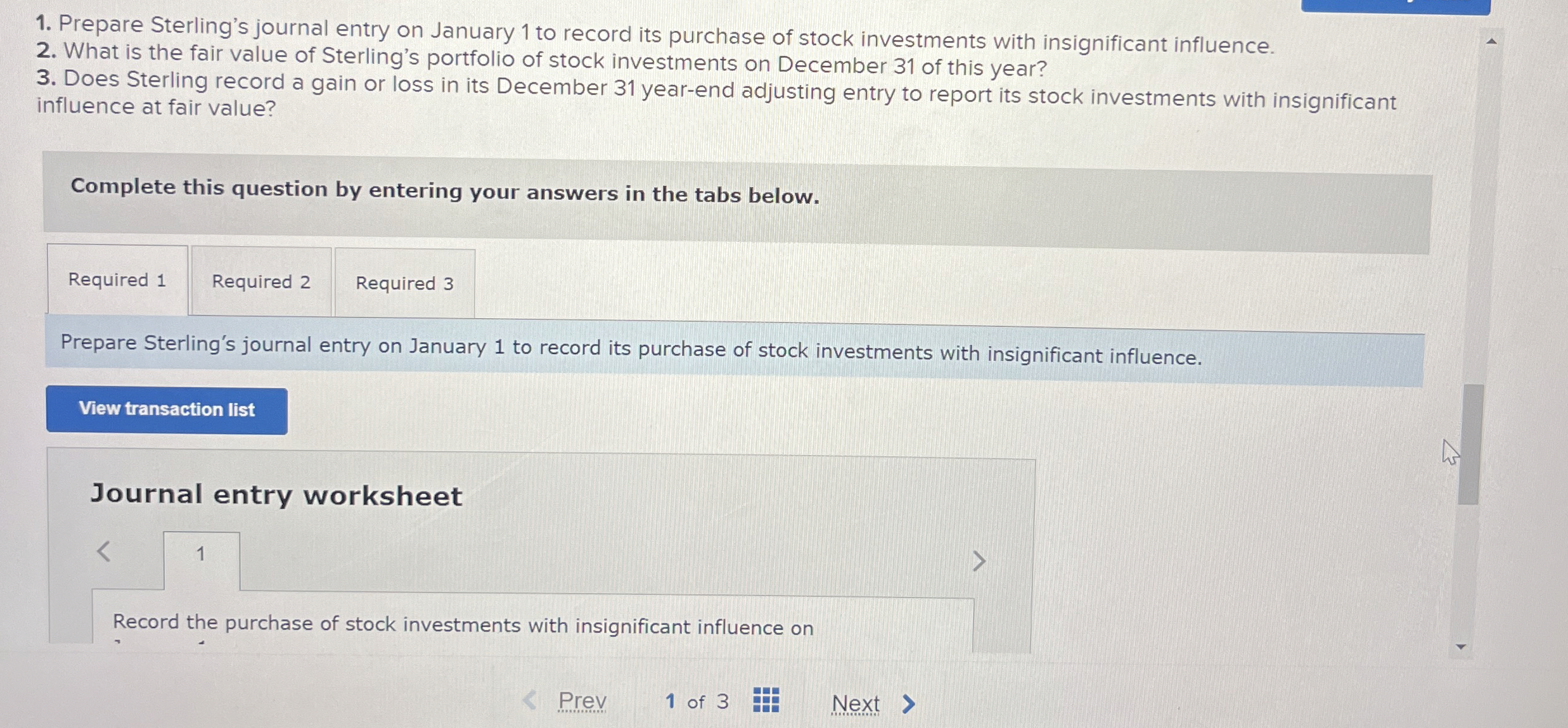 Prepare Sterling's journal entry on January 1 to