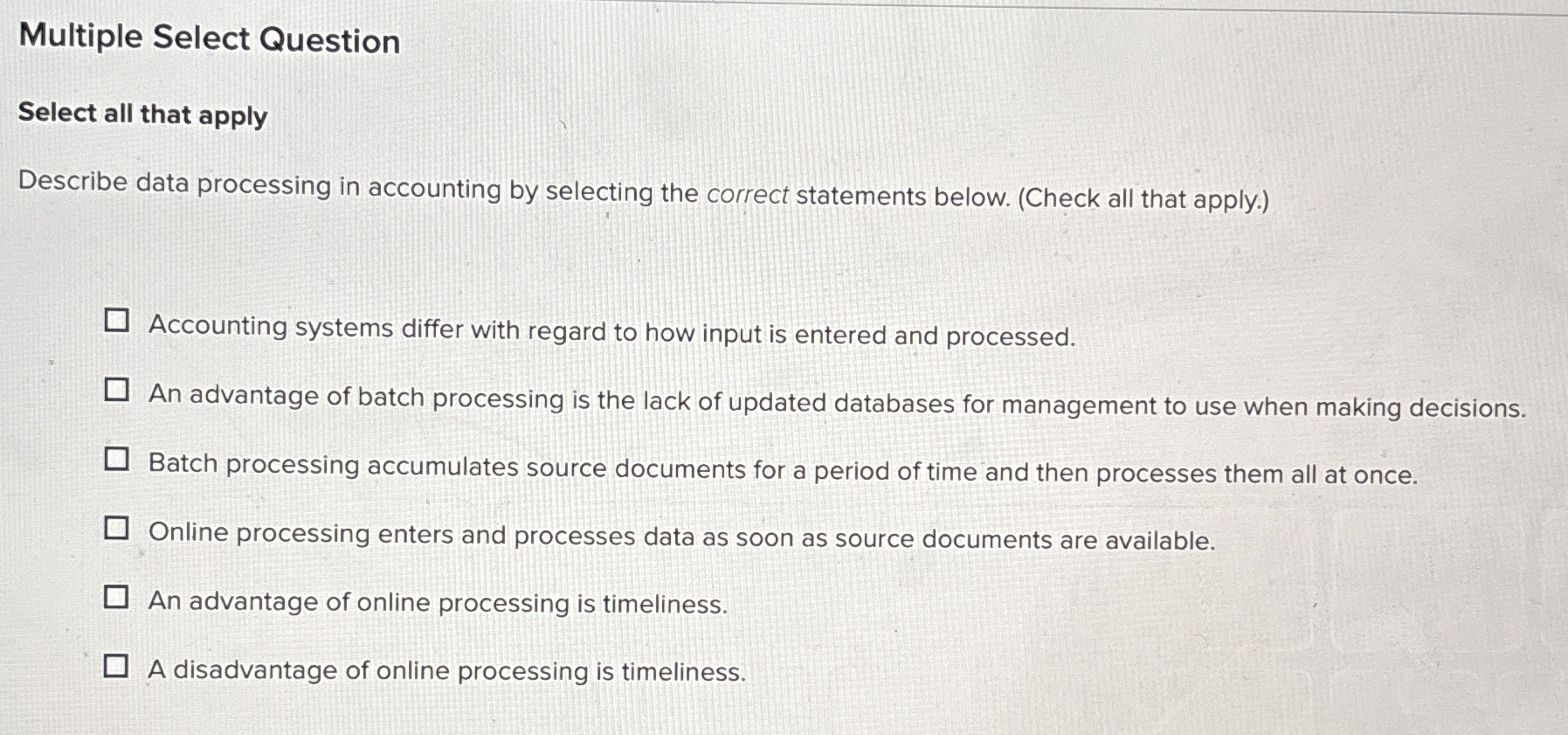 Multiple Select Question Select all that apply