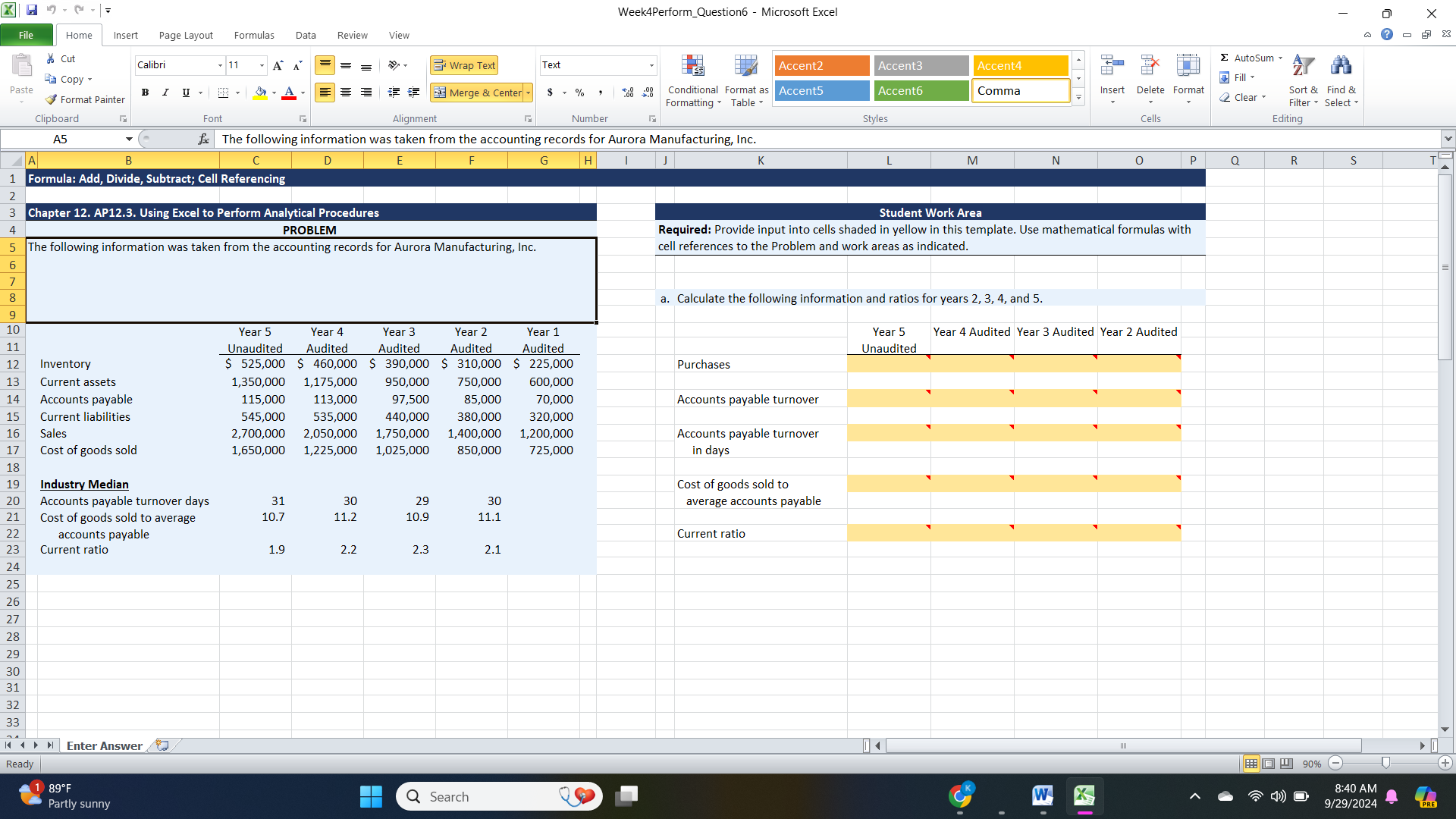 Week4Perform_Question6 - Microsoft Excel X ? -0 X