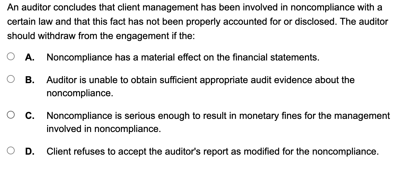 An auditor concludes that client management has