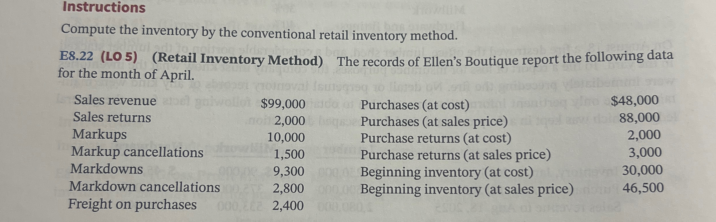 Instructions Compute the inventory by the