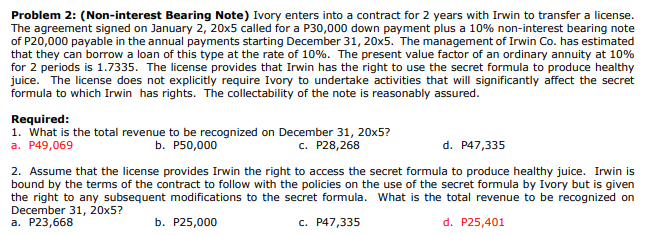 need solution Problem 2: (Non-interest Bearing