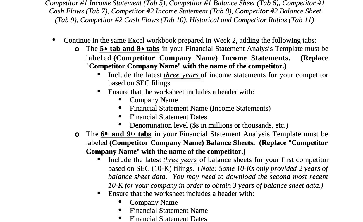 Competitor #1 Income Statement (Tab 5),