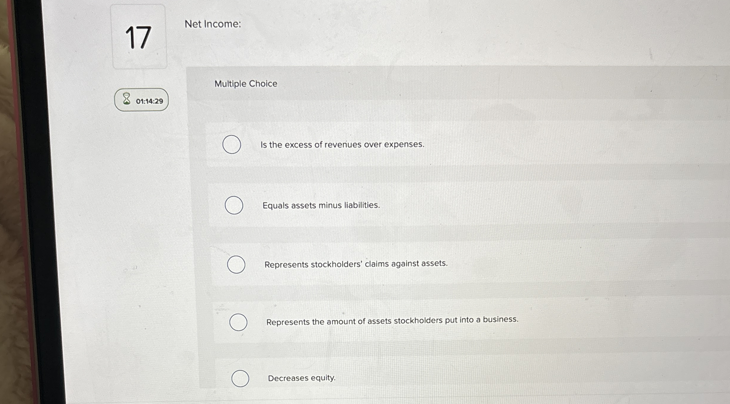 1 7 Net Income: Multiple Choice 0 1 : 1 4 : 2 9