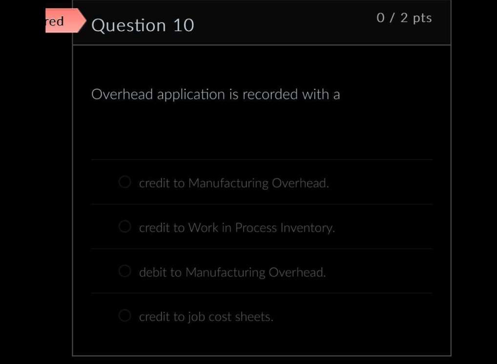 ed Question 1 0 0 2 pts Overhead application is