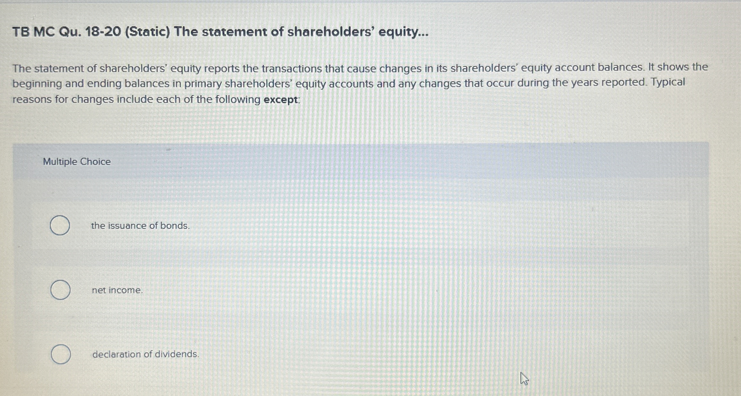TB MC Qu . 1 8 - 2 0 ( Static ) The statement of