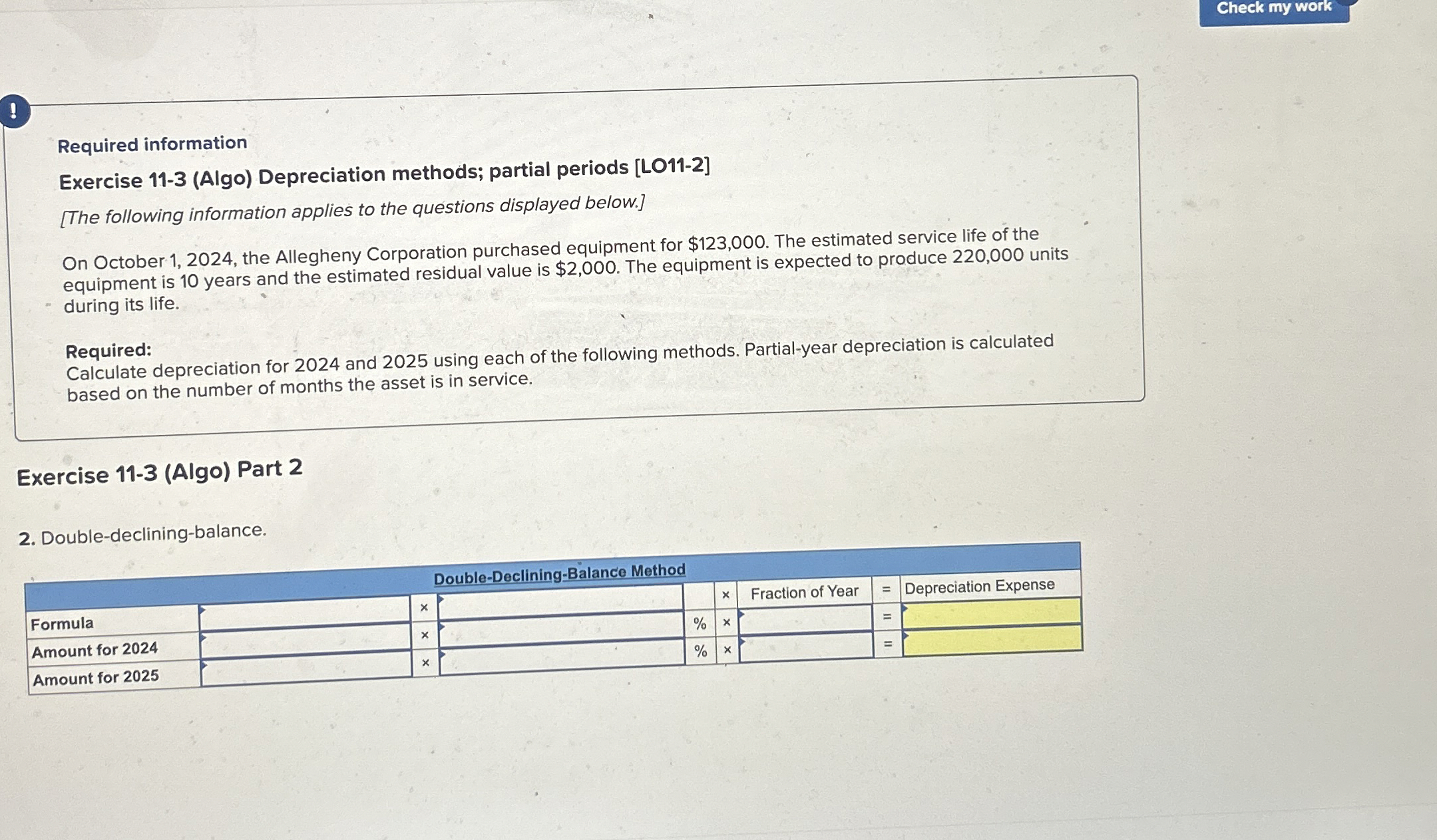 Check my work Required information Exercise 1 1 -