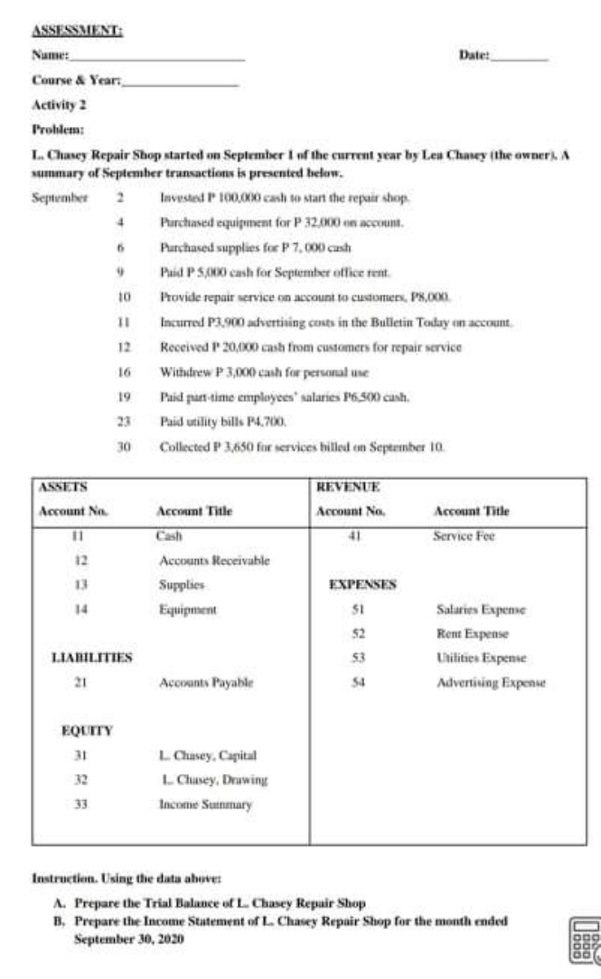 Help please ASSESSMENT Name: Date! Course & Years