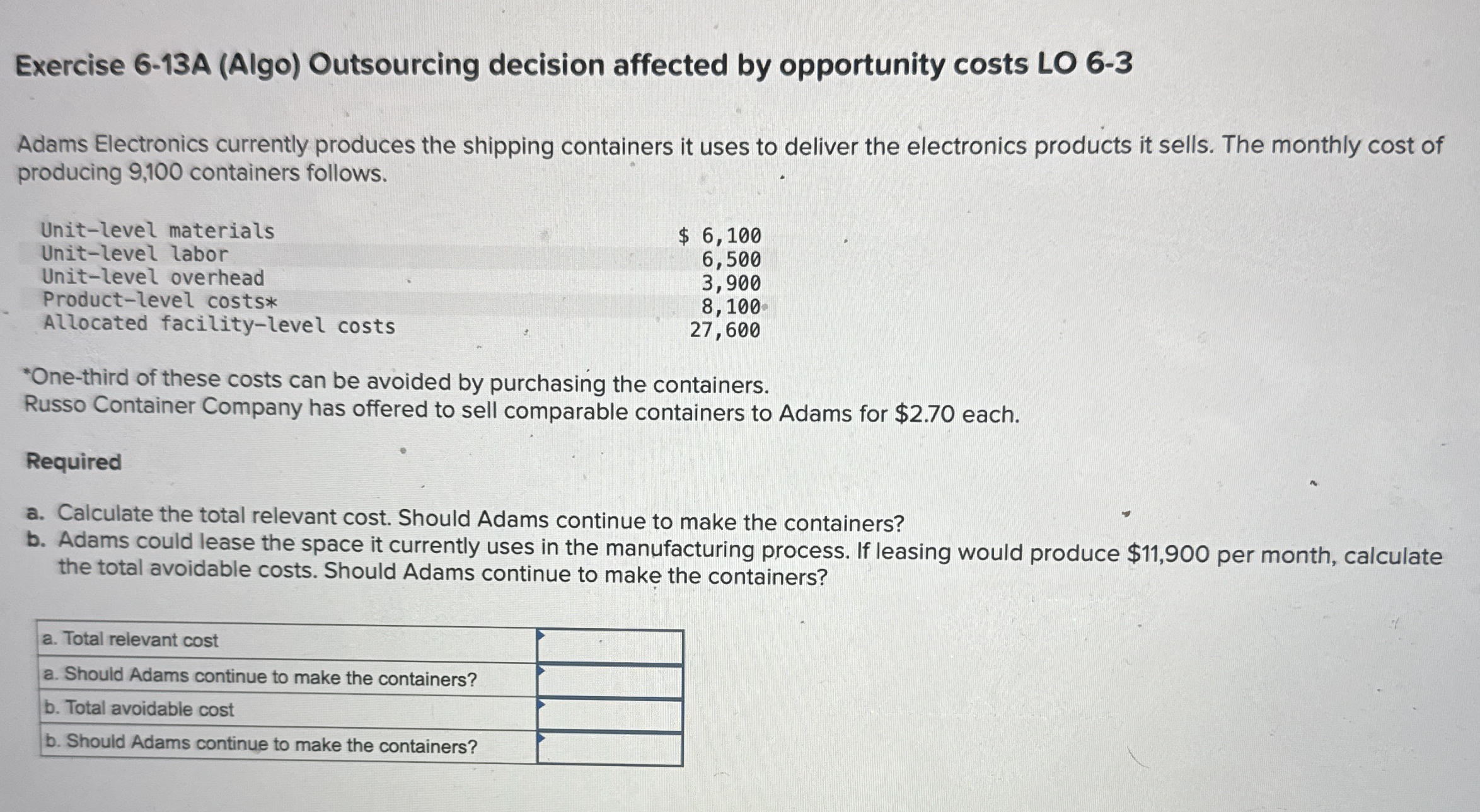 Exercise 6 - 1 3 A ( Algo ) Outsourcing decision
