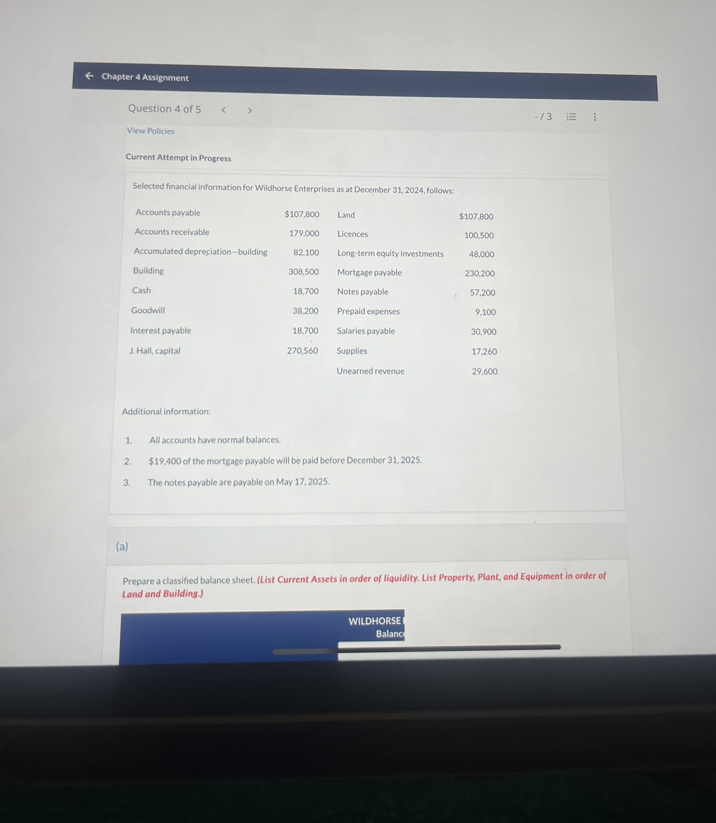 Chapter 4 Assignment Question 4 of 5 View