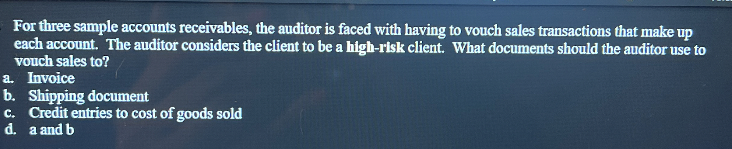 For three sample accounts receivables, the