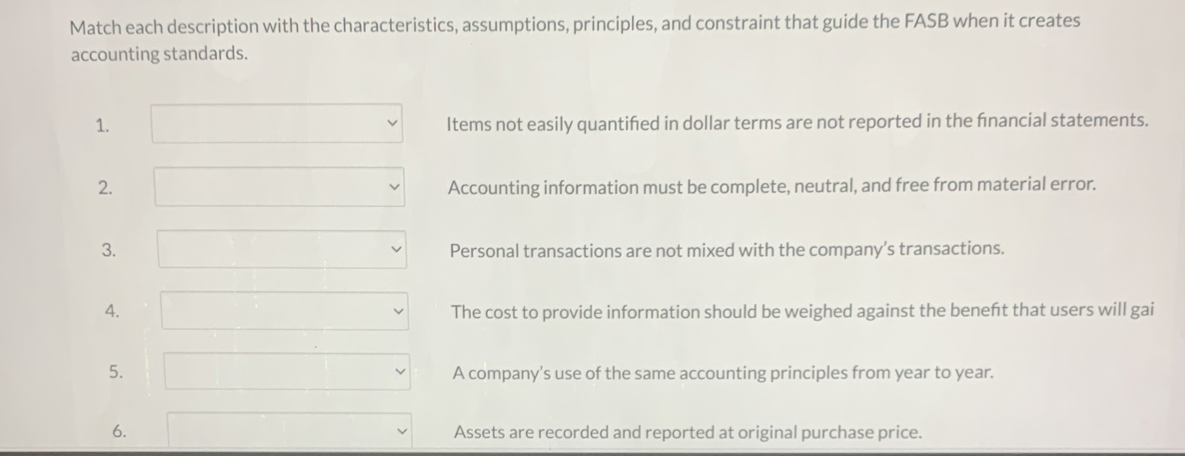 Match each description with the characteristics,