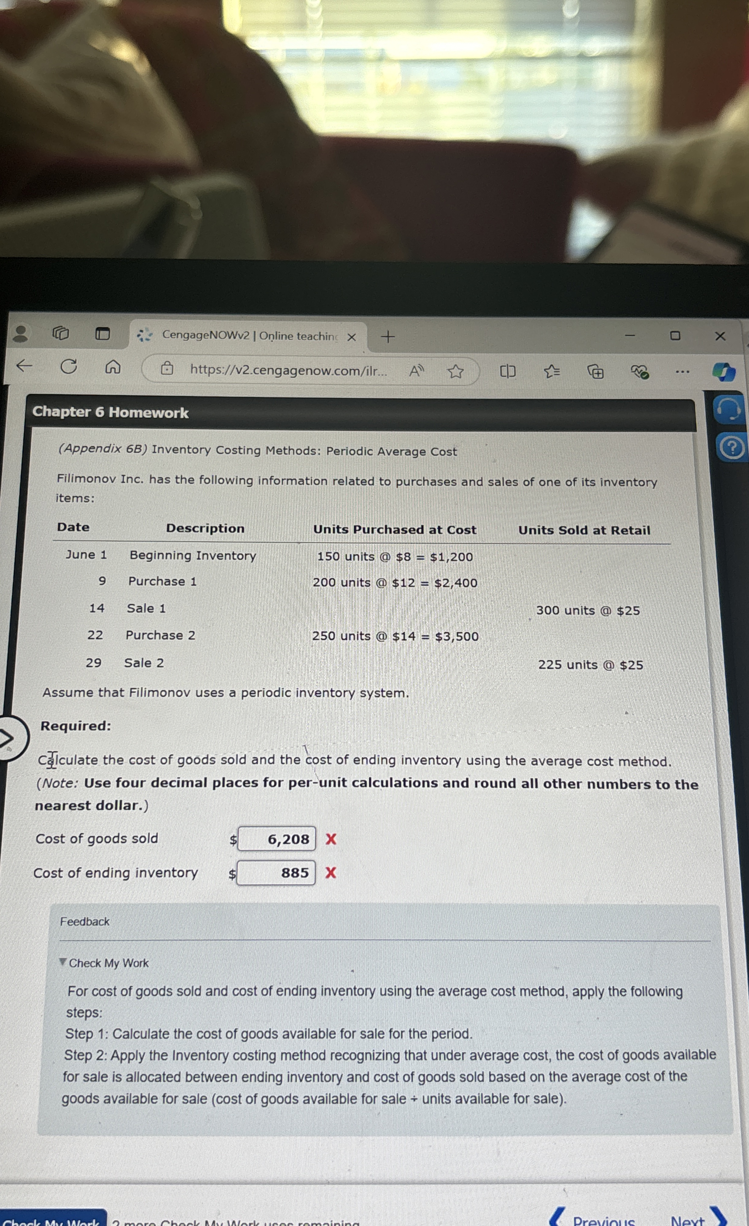 Chapter 6 Homework ( Appendix 6 B ) Inventory