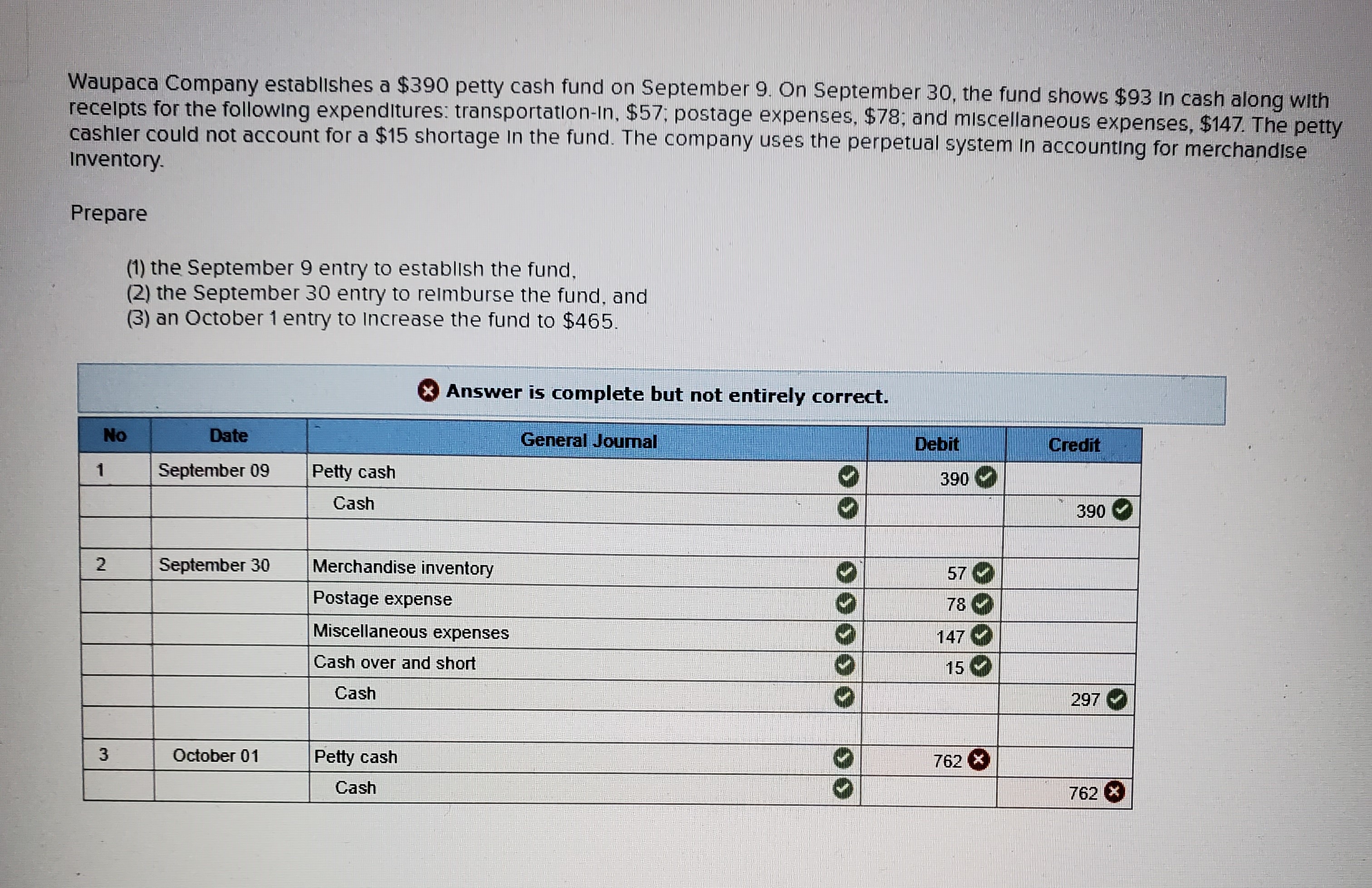 need help with wrong answers in red x . Waupaca