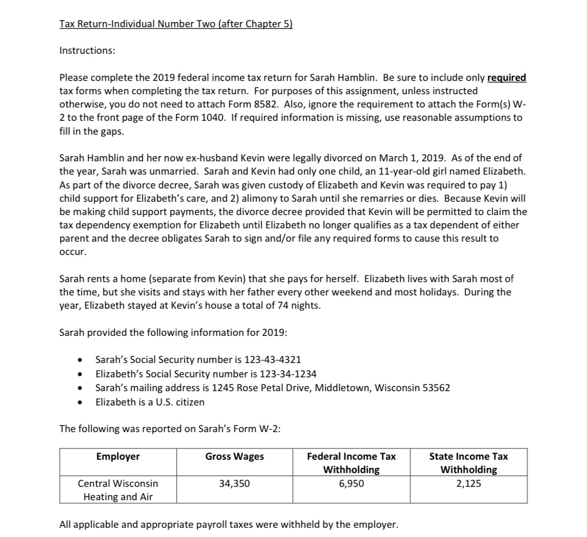 Tax Return-Individual Number Two (after Chapter