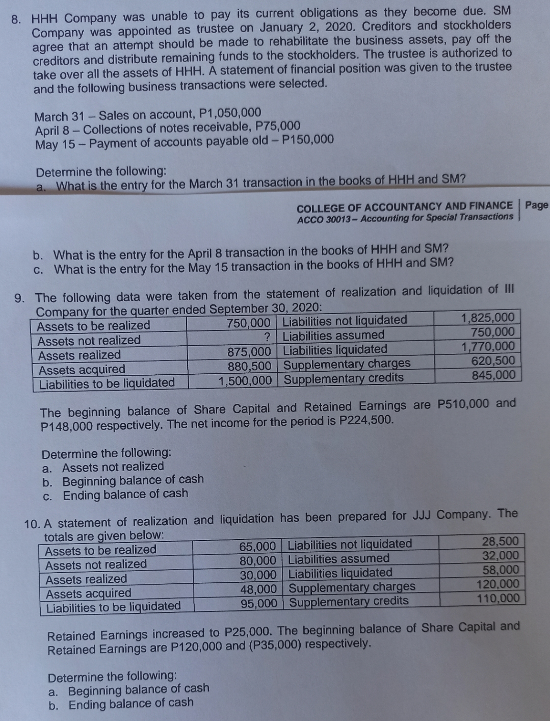 corporate Liquidation pls help me answer problem