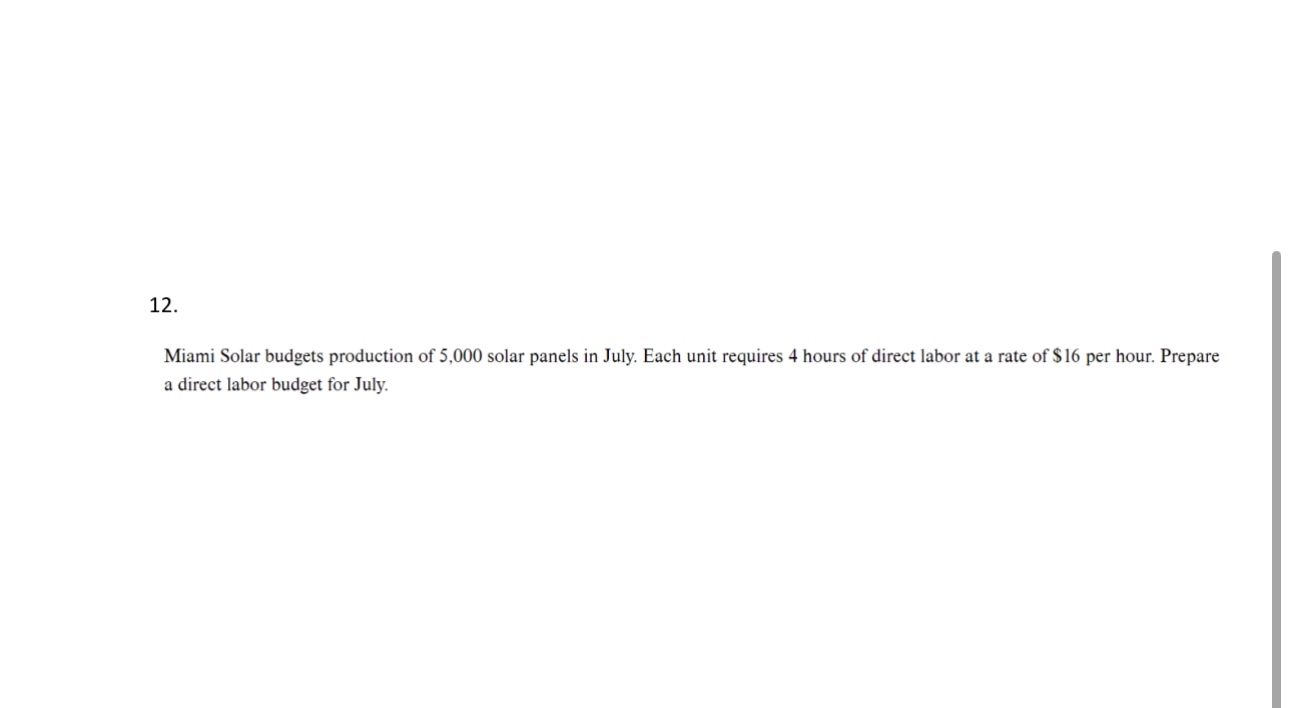 1 2 . Miami Solar budgets production of 5 , 0 0 0