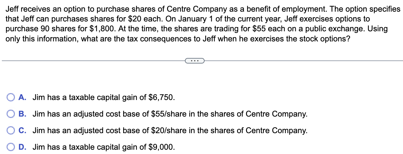 Jeff receives an option to purchase shares of