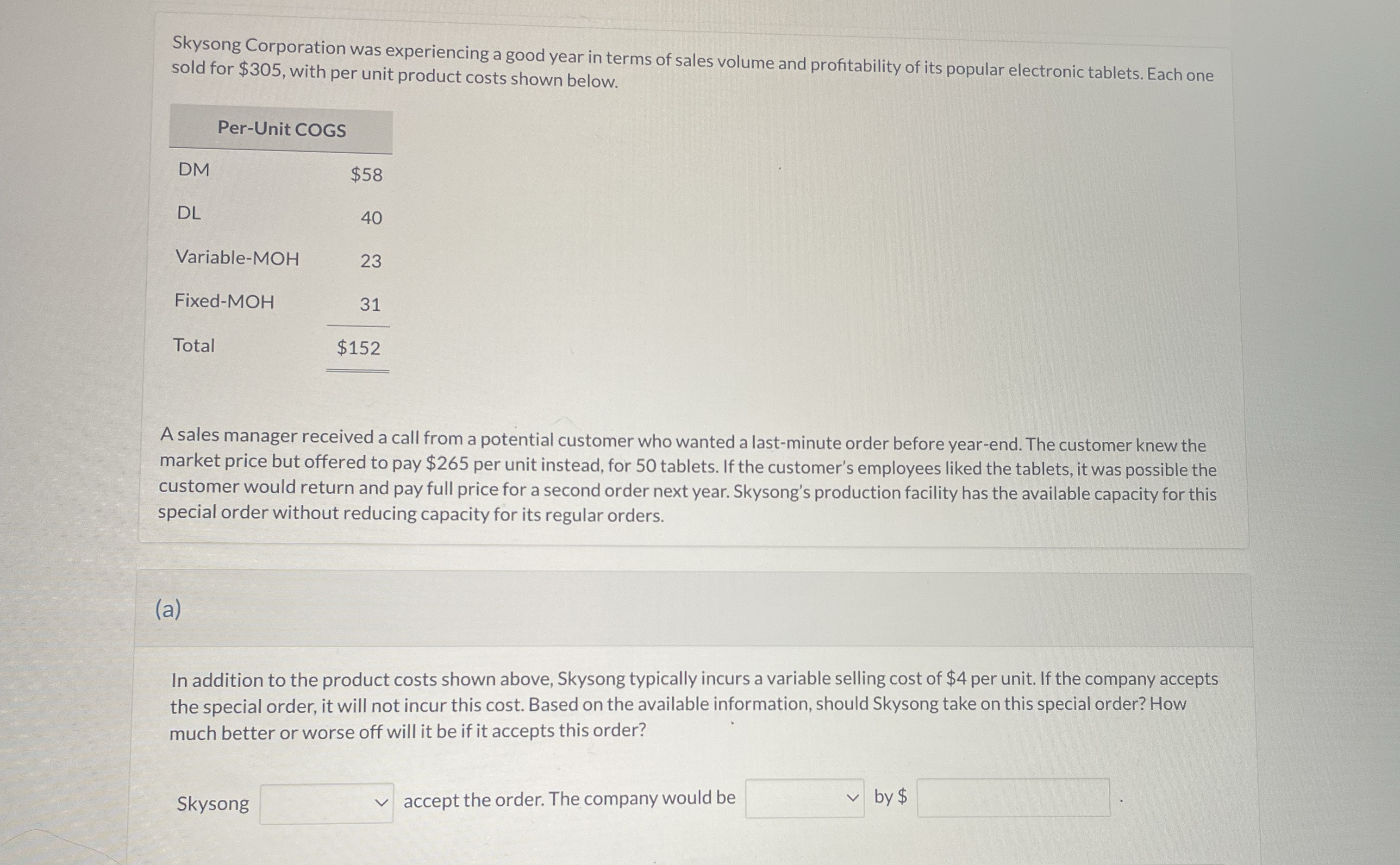 Skysong Corporation was experiencing a good year