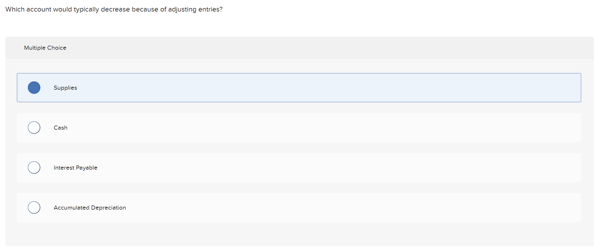Which account would typically decrease because of