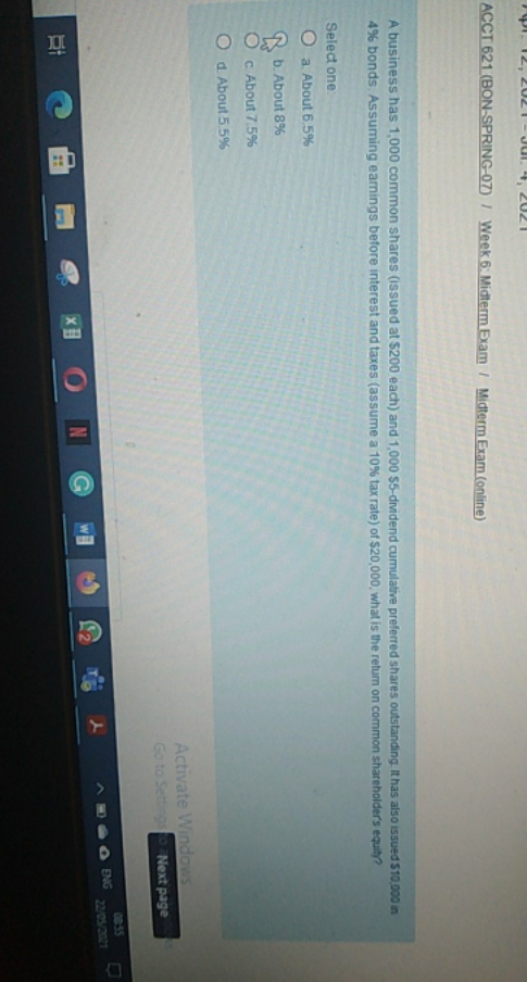 please state return on common share equity ACCT