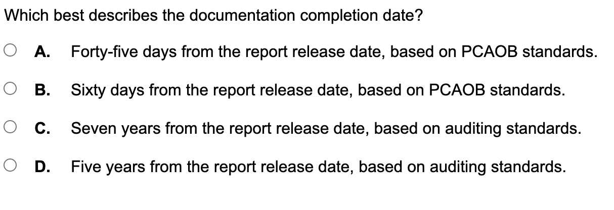 Which best describes the documentation completion