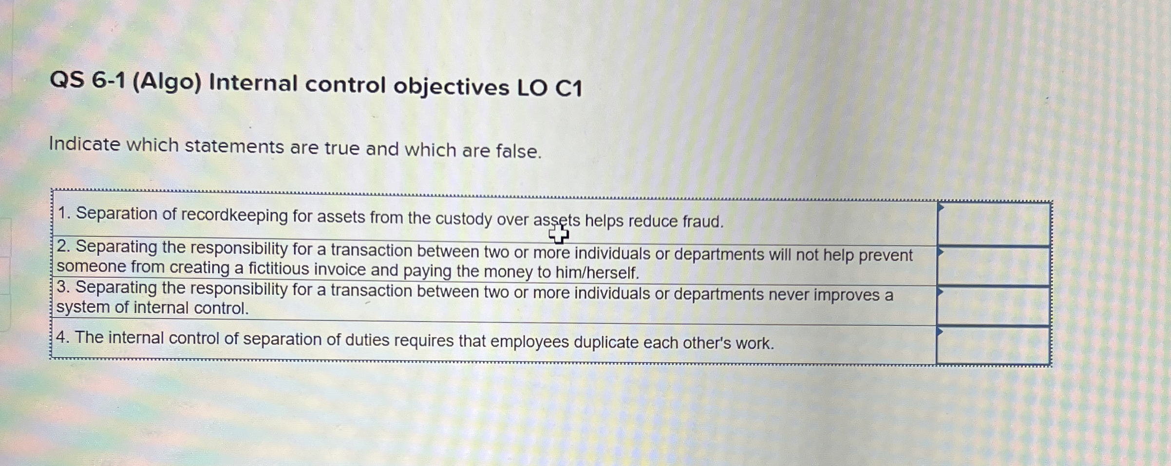 QS 6 - 1 ( Algo ) Internal control objectives LO