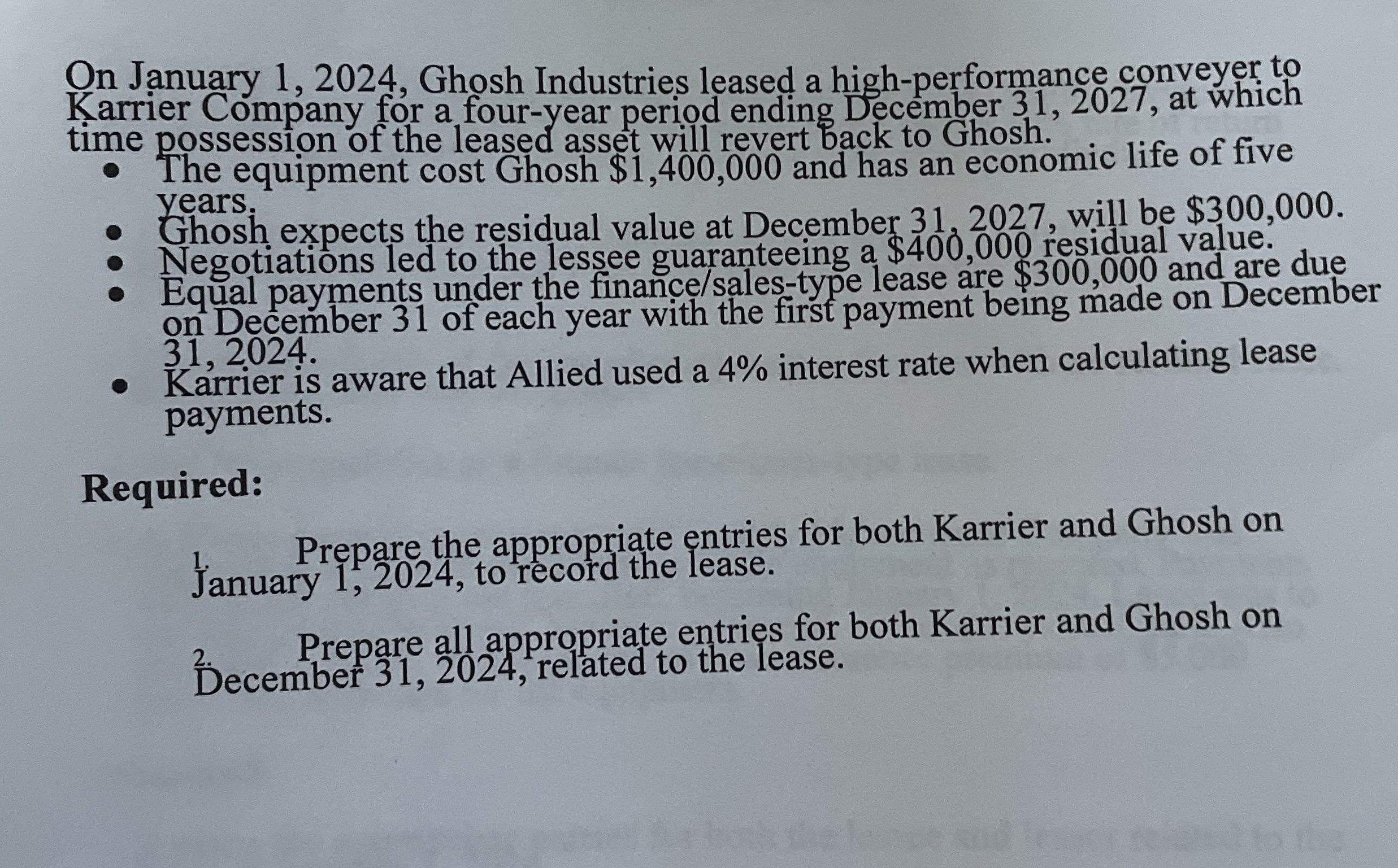 On January 1 , 2 0 2 4 , Ghosh Industries leased