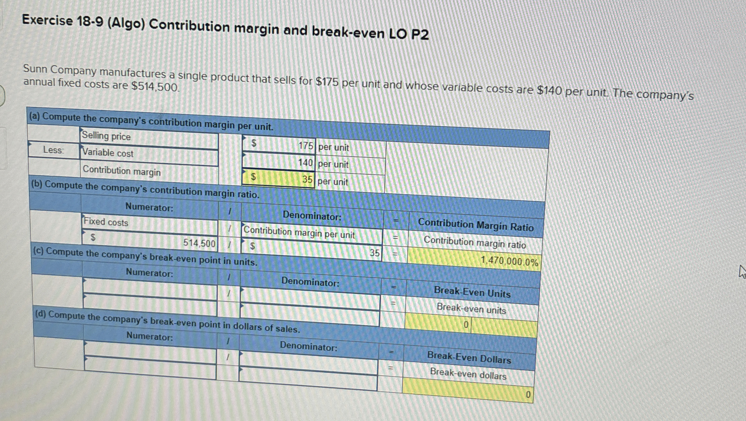 Exercise 1 8 - 9 ( Algo ) Contribution margin and