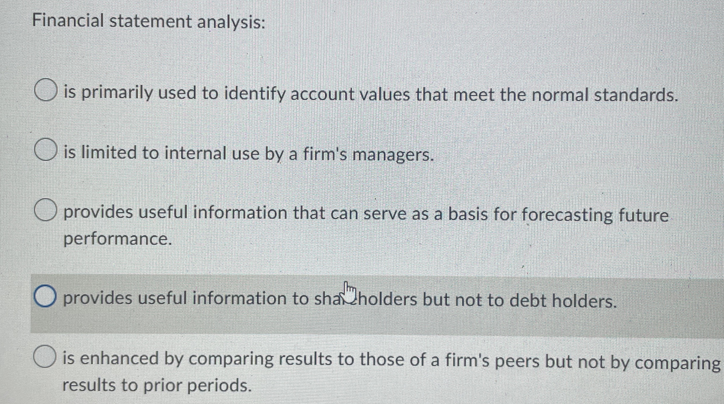 Financial statement analysis: is primarily used