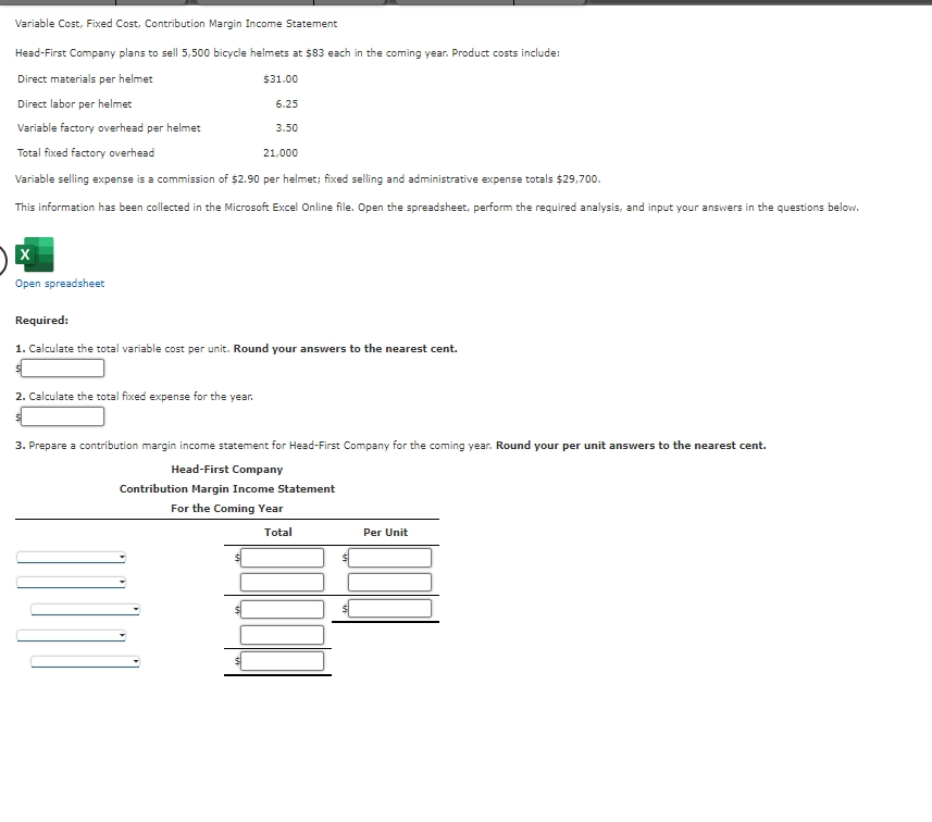 Variable Cost, Fixed Cost, Contribution Margin