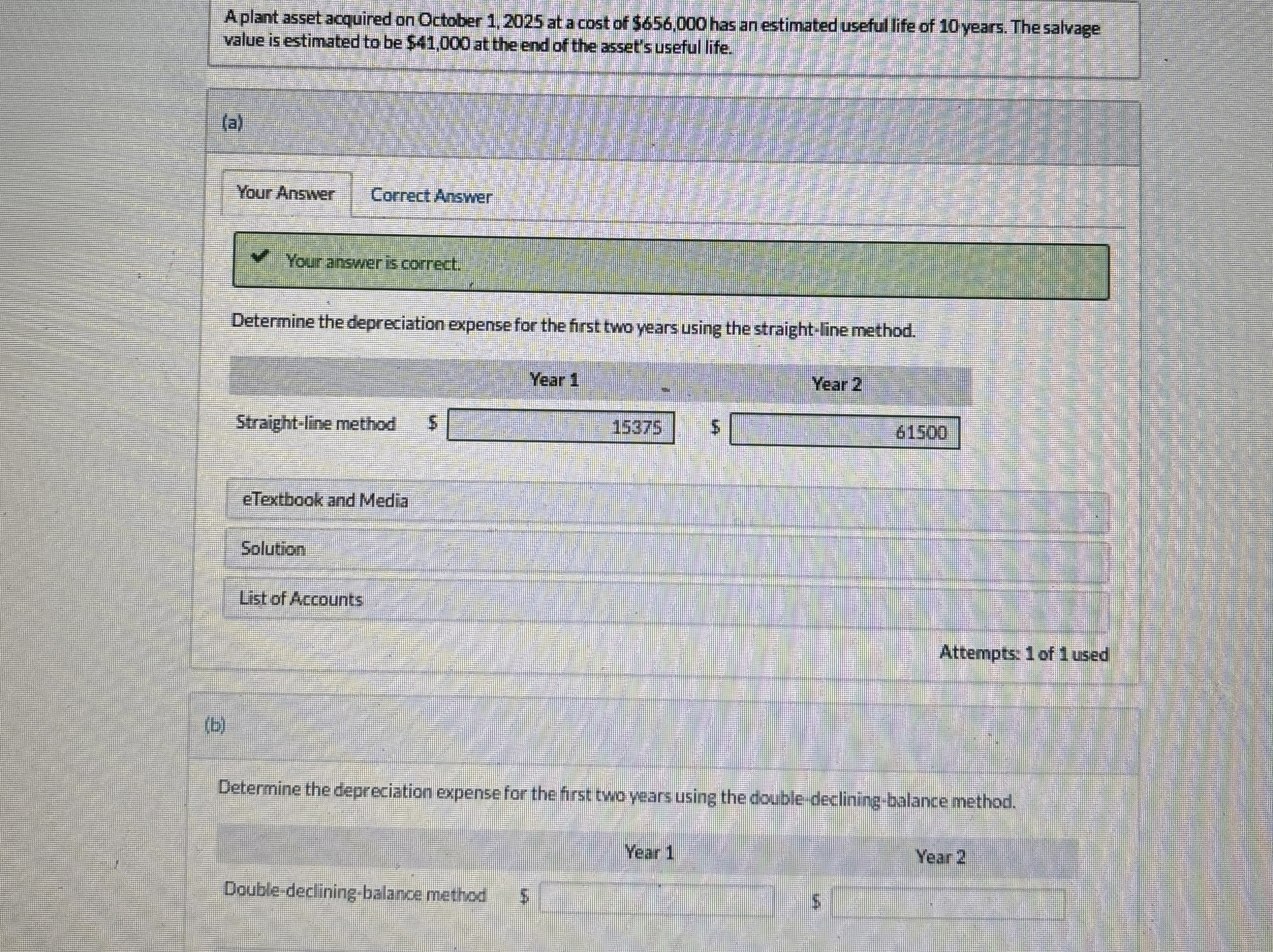 A plant asset acquired on October 1 , 2 0 2 5 at