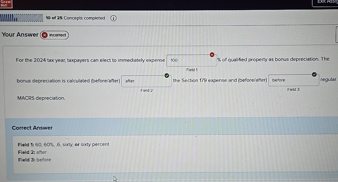 Graw Hill 1 0 of 2 5 Concepts completed Your