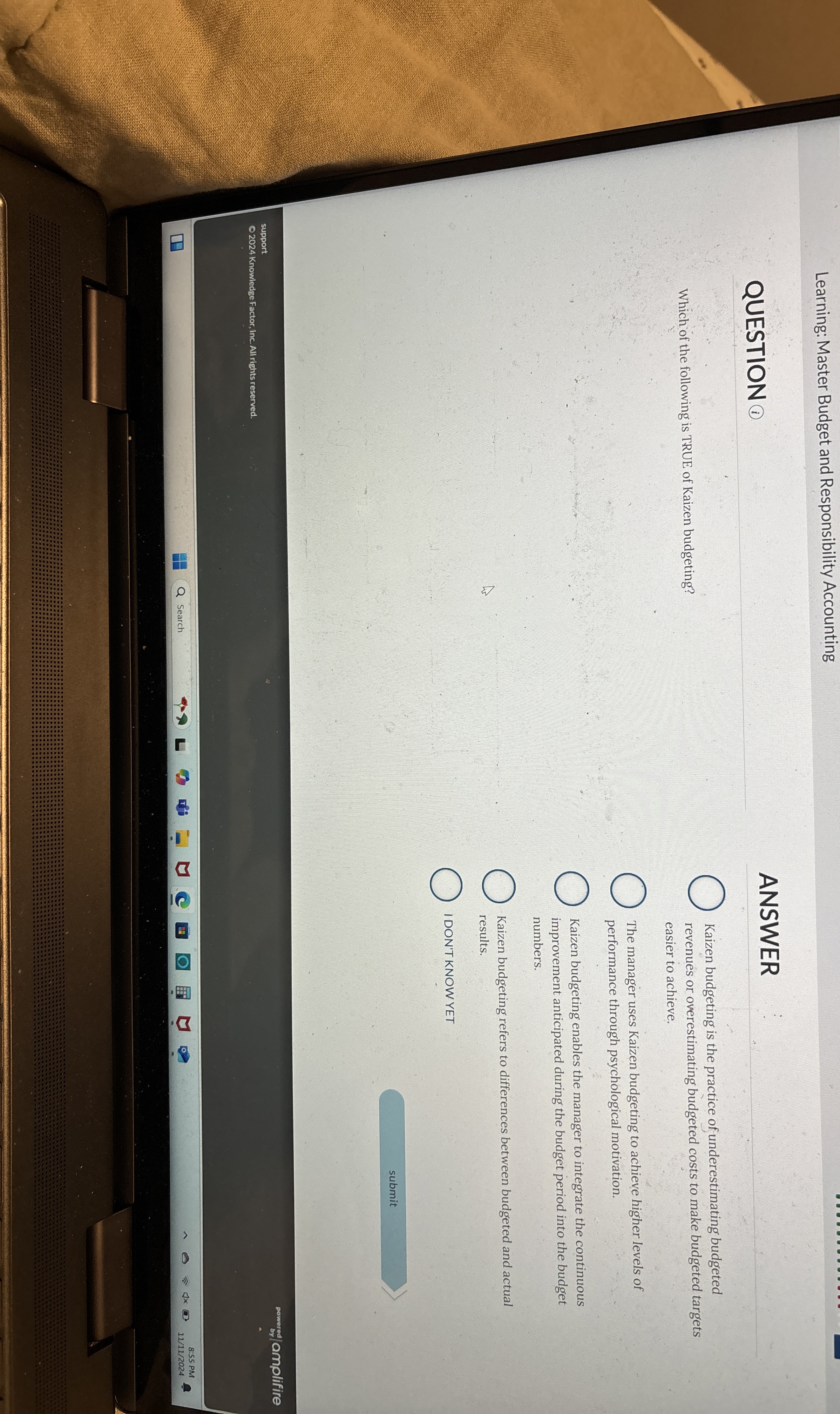 Learning: Master Budget and Responsibility