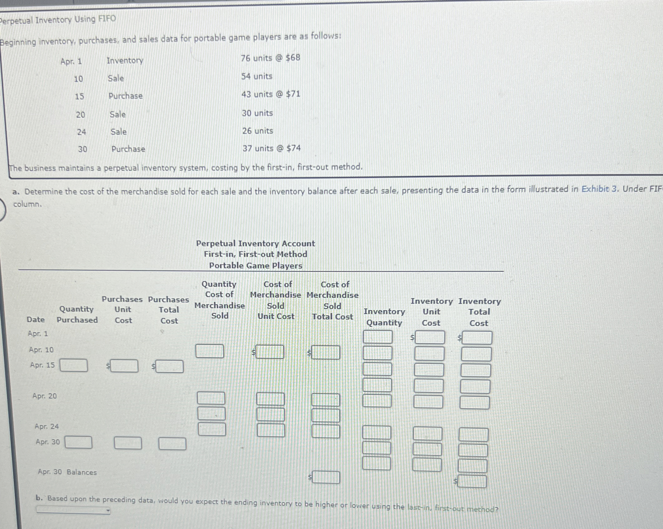 Perpetual Inventory Using FIFO Beginning