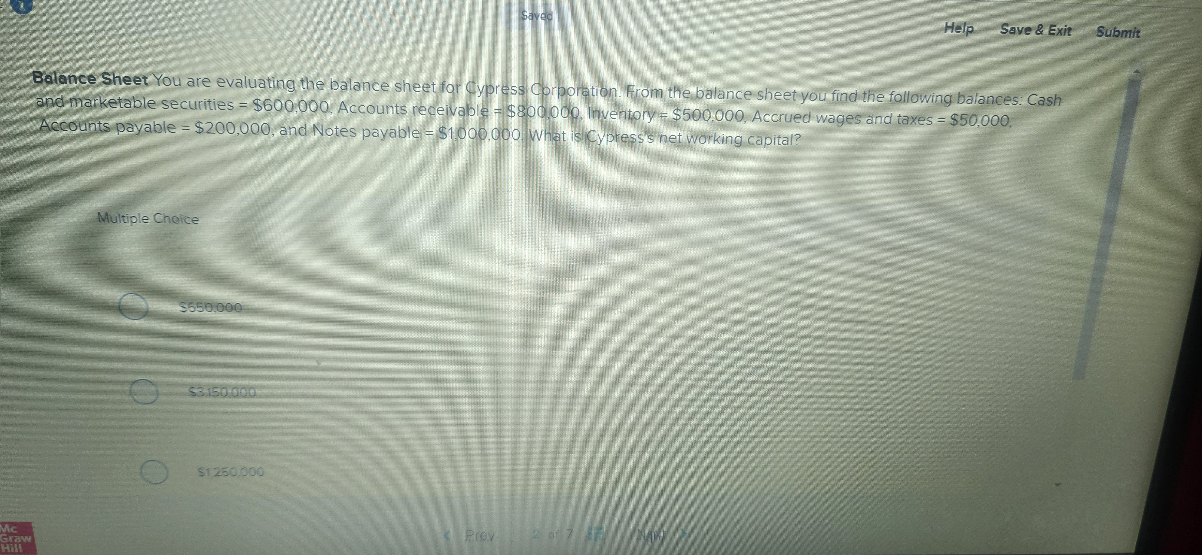 Saved Help Save & Exit Submit Balance Sheet You