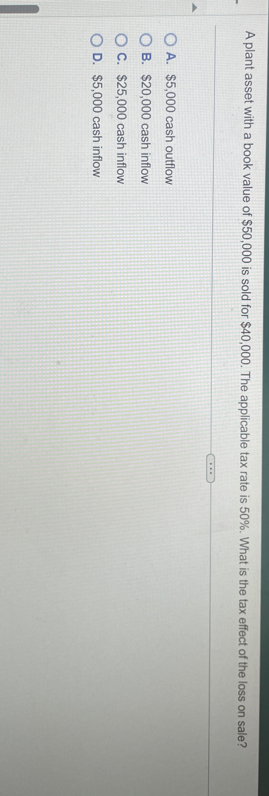 A plant asset with a book value of $ 5 0 , 0 0 0