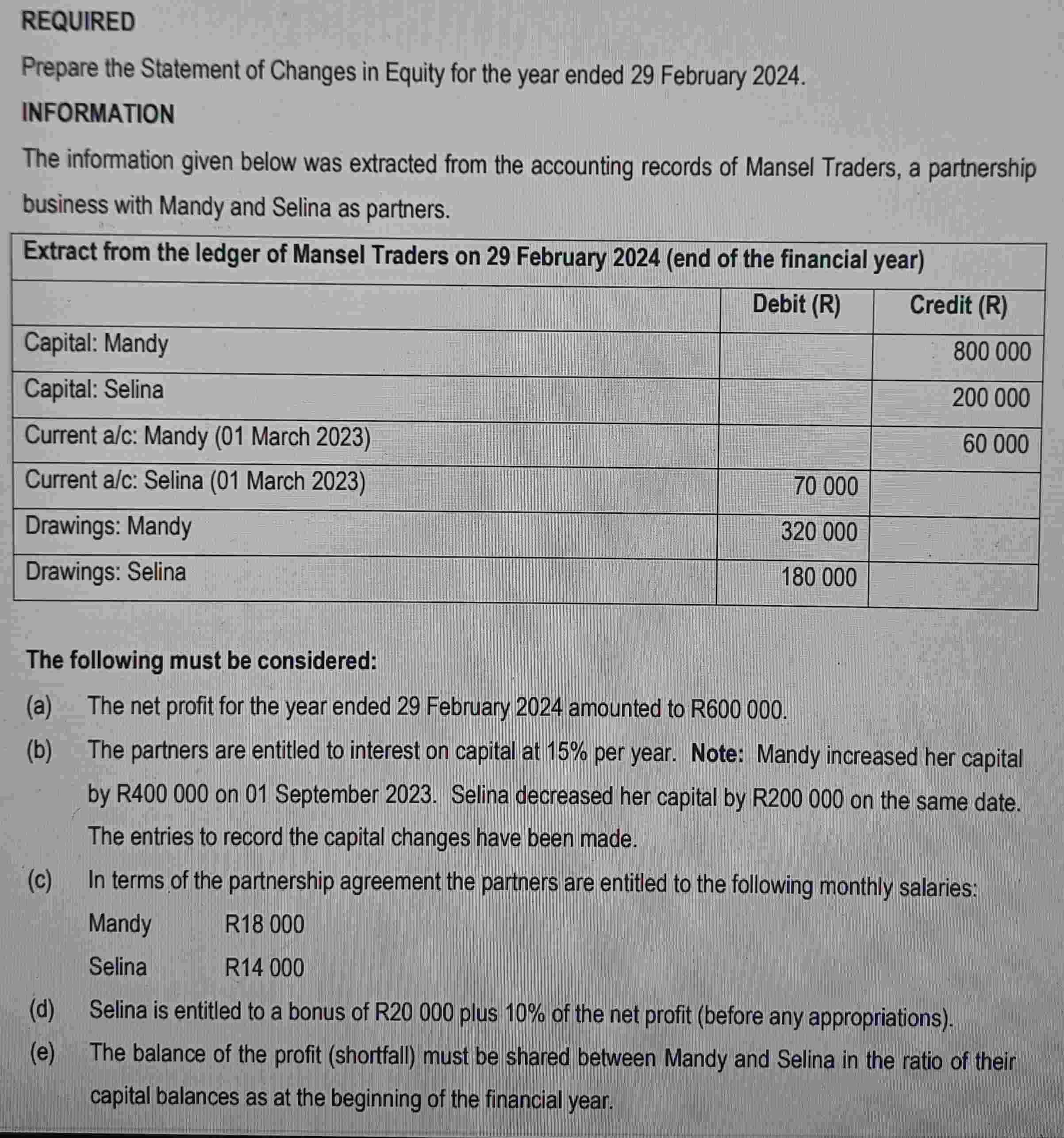 REQUIRED Prepare the Statement of Changes in
