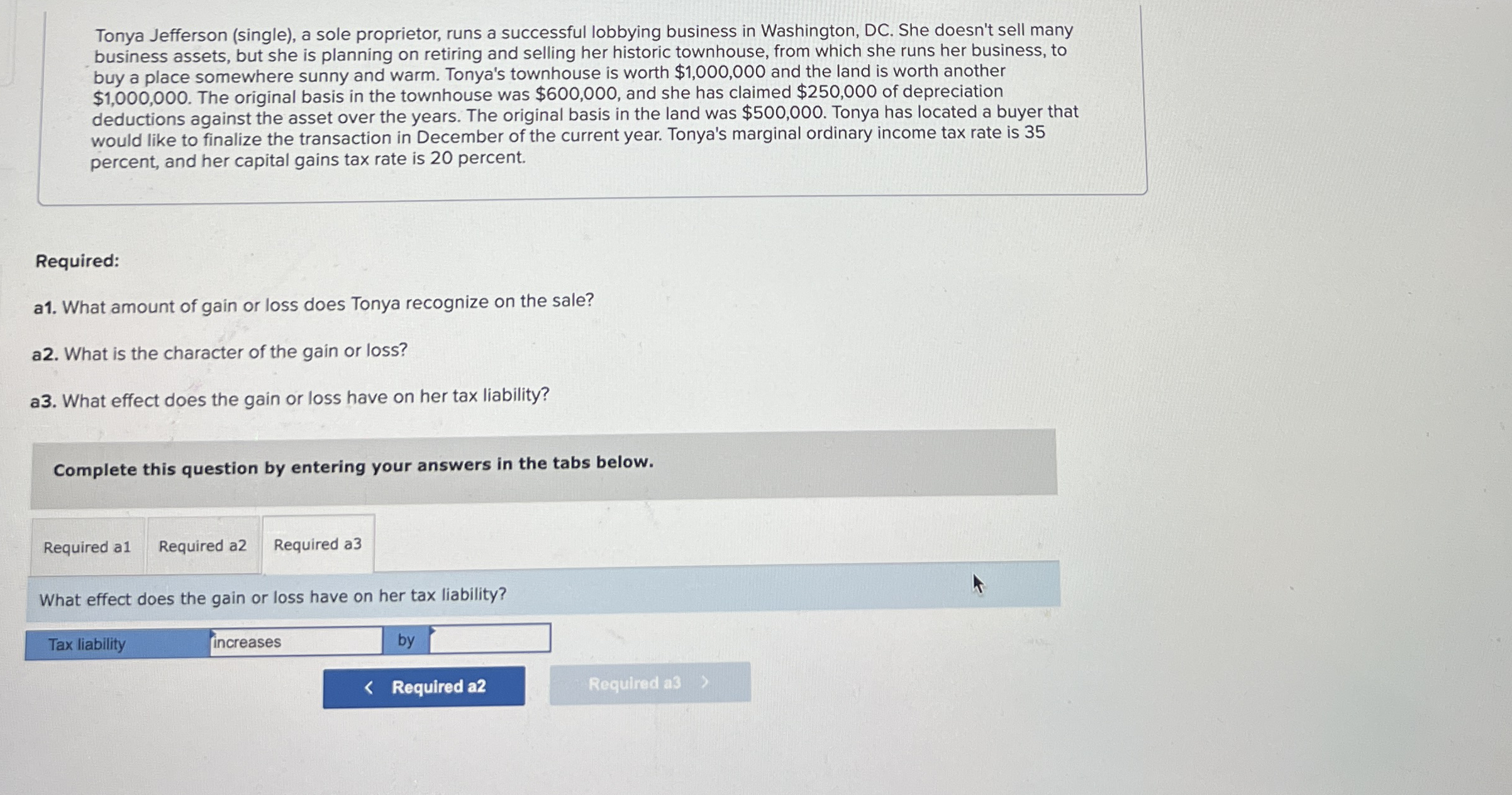 Tonya Jefferson ( single ) , a sole proprietor,