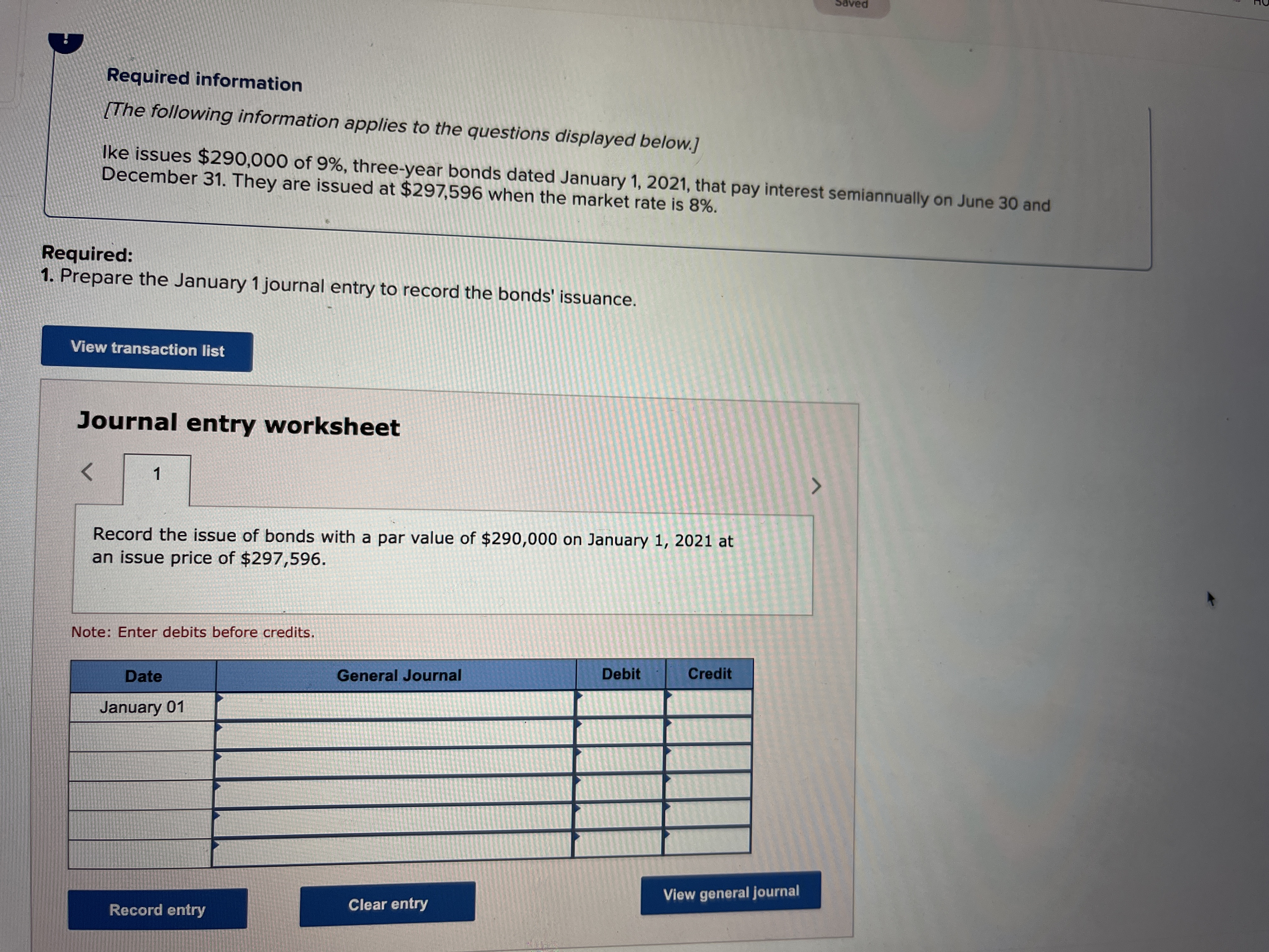Required information The following information