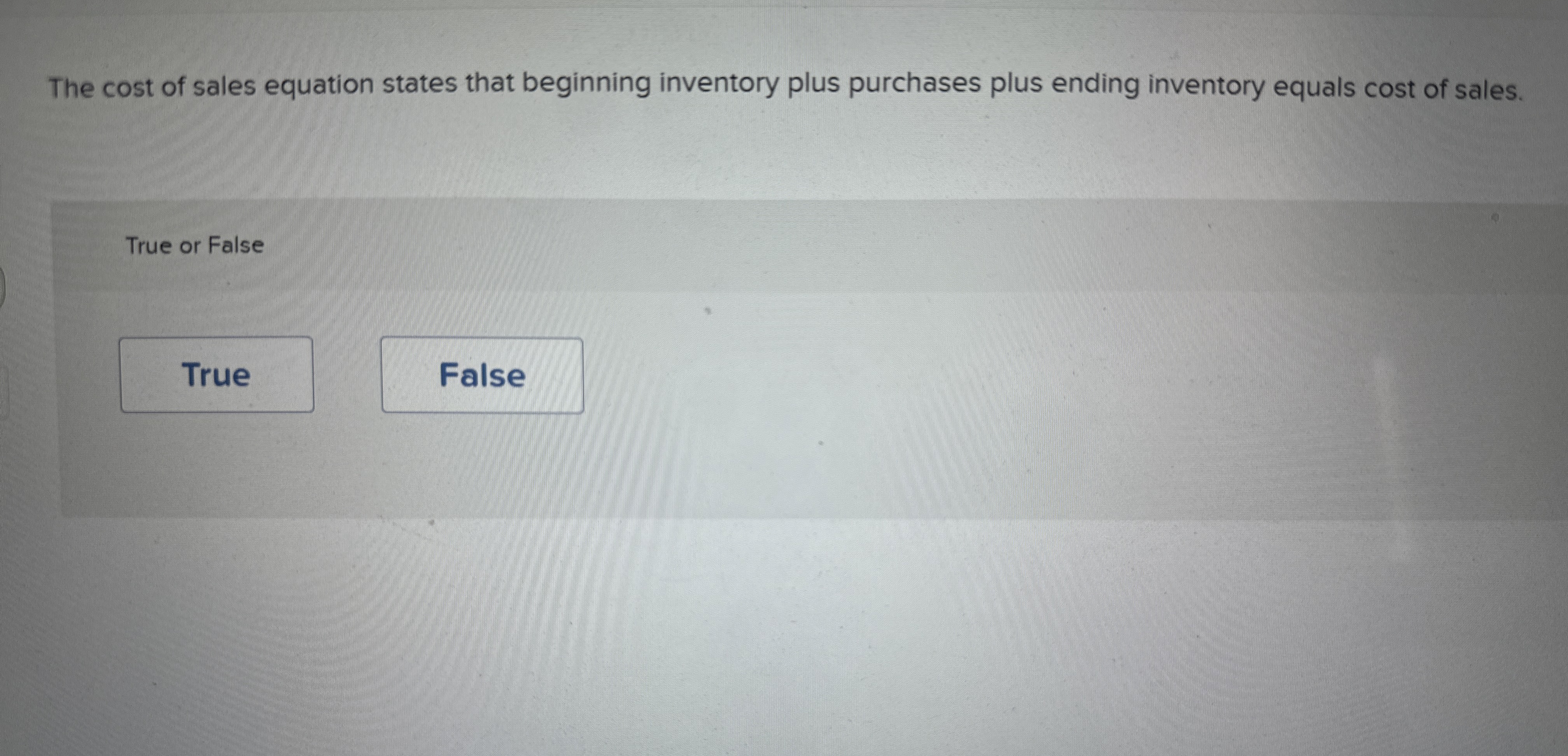 The cost of sales equation states that beginning