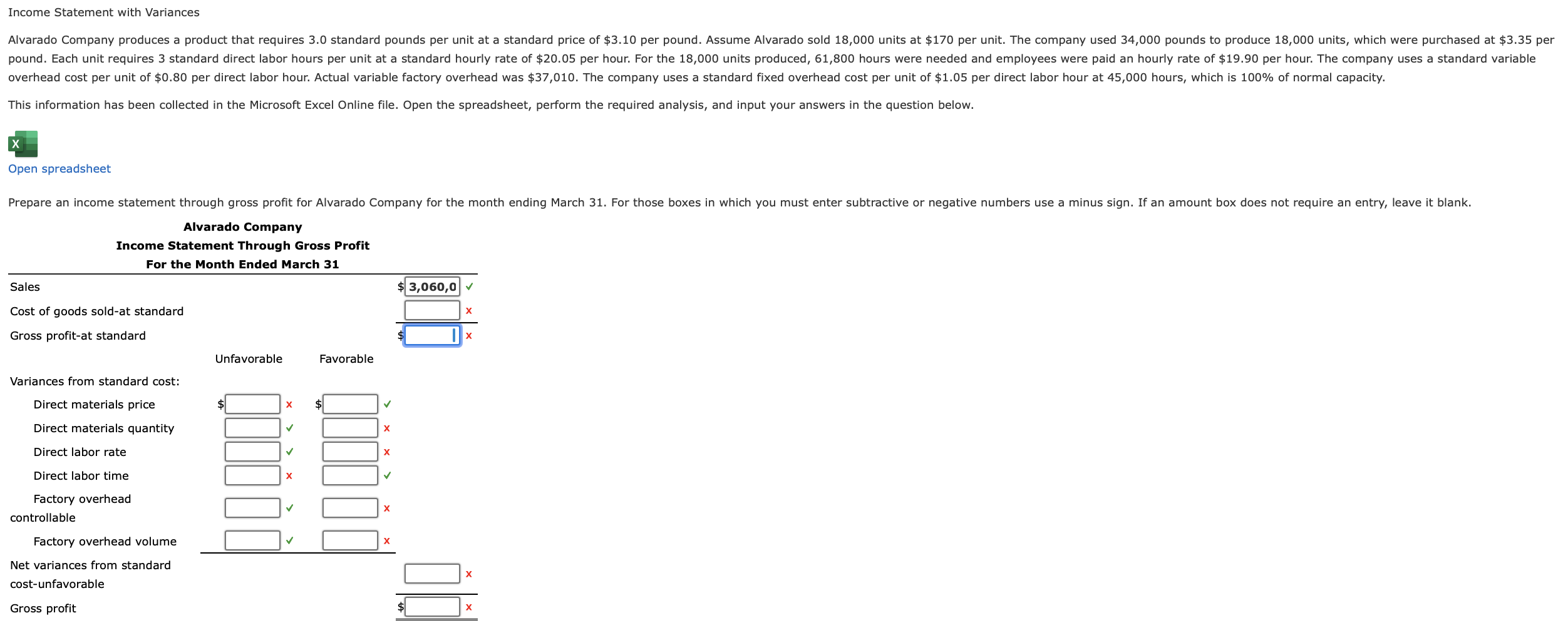 Income Statement with Variances This information