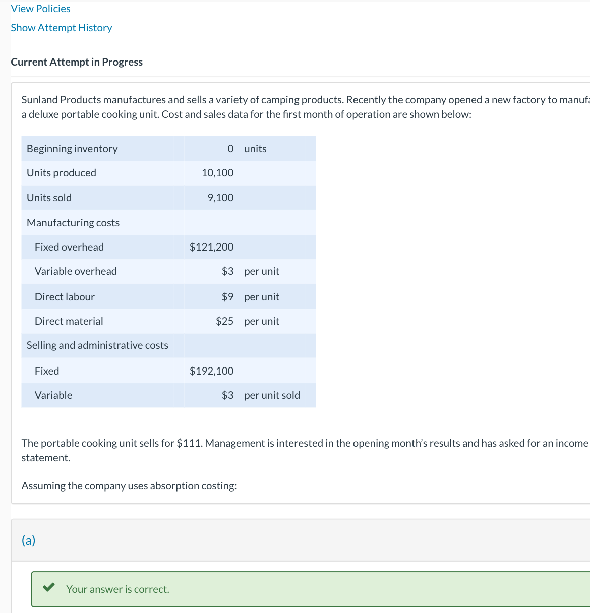 View Policies Show Attempt History Current