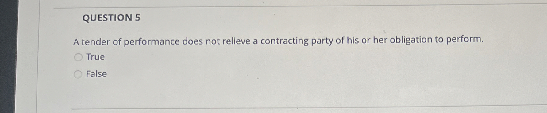 QUESTION 5 A tender of performance does not