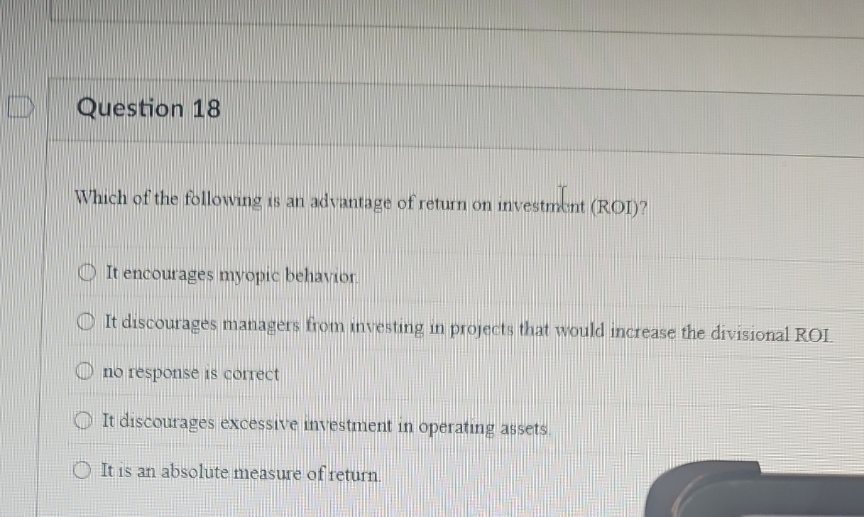 Question 1 8 Which of the following is an