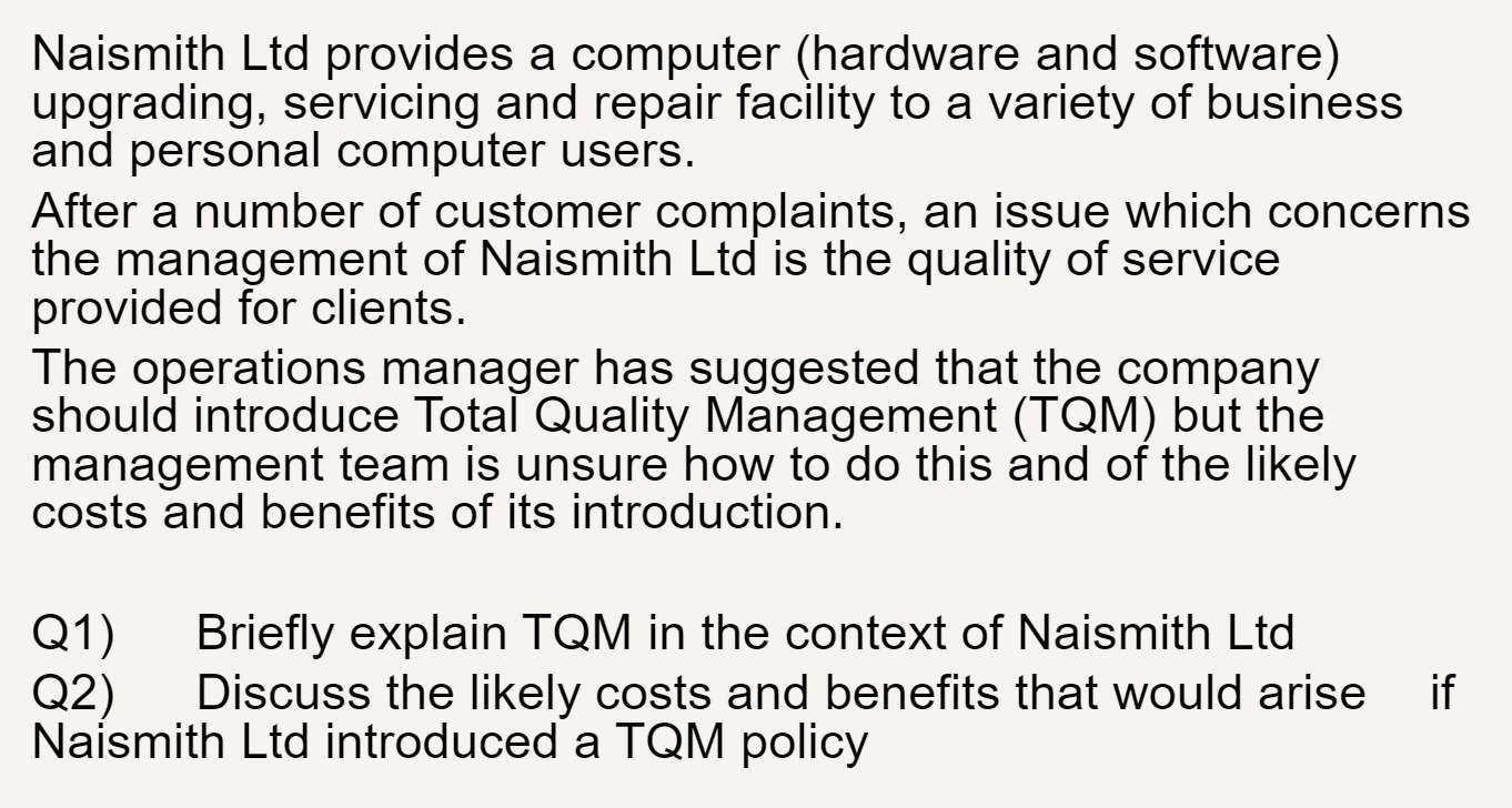 Naismith Ltd provides a computer (hardware and