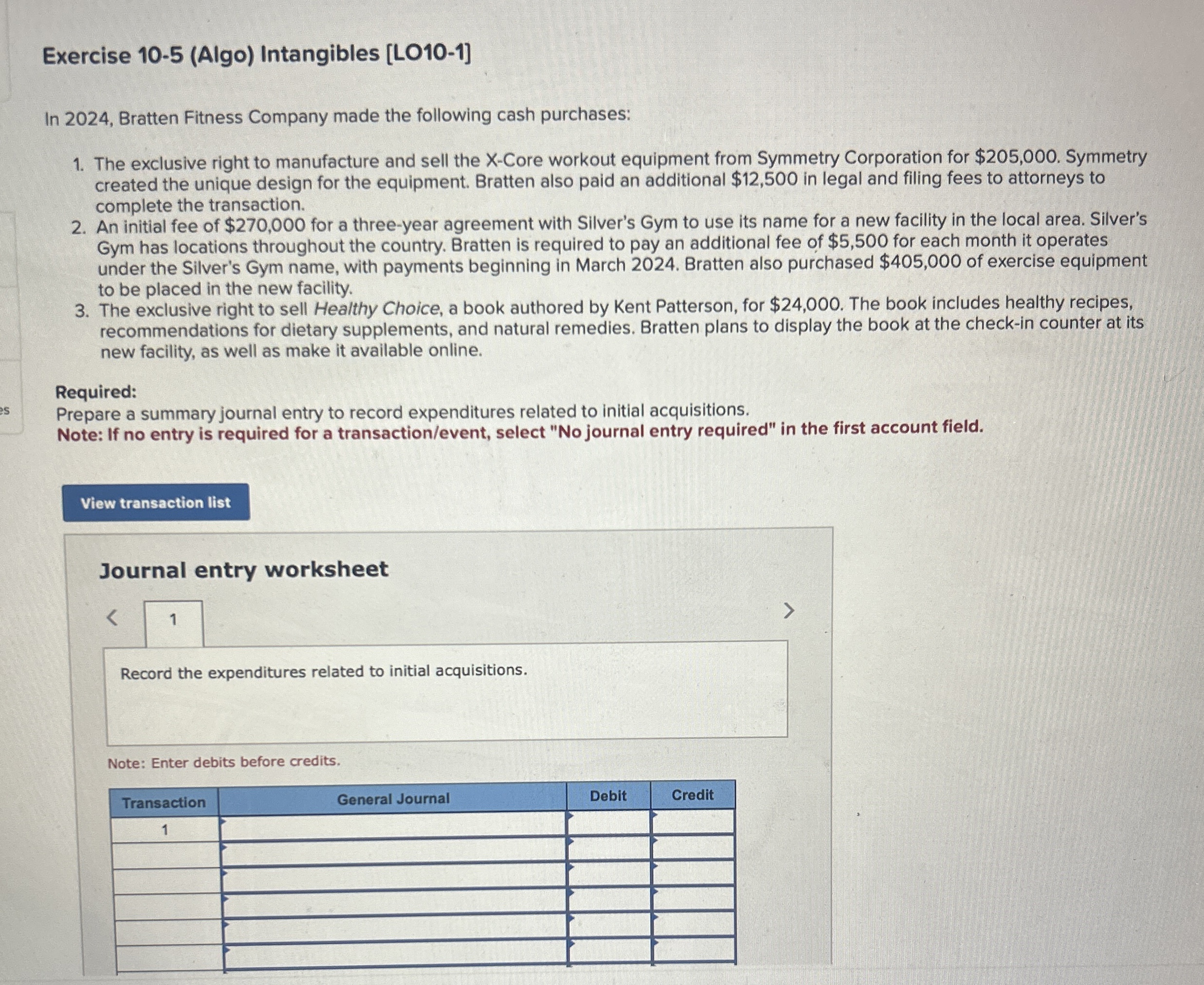 Exercise 1 0 - 5 ( Algo ) Intangibles [ LO 1 0 -